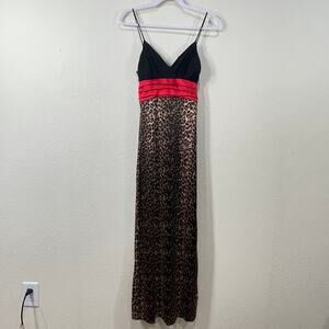 Vintage 90s Y2k Taboo Leopard Print Red Satin Bow Sexy Maxi Formal Prom Dress S
